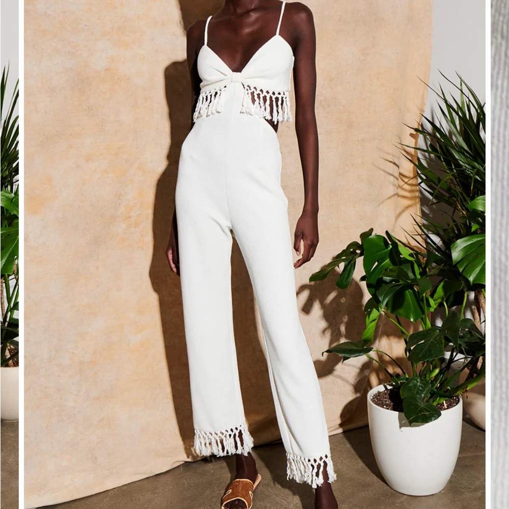 SAYLOR White Fringe Jumpsuit